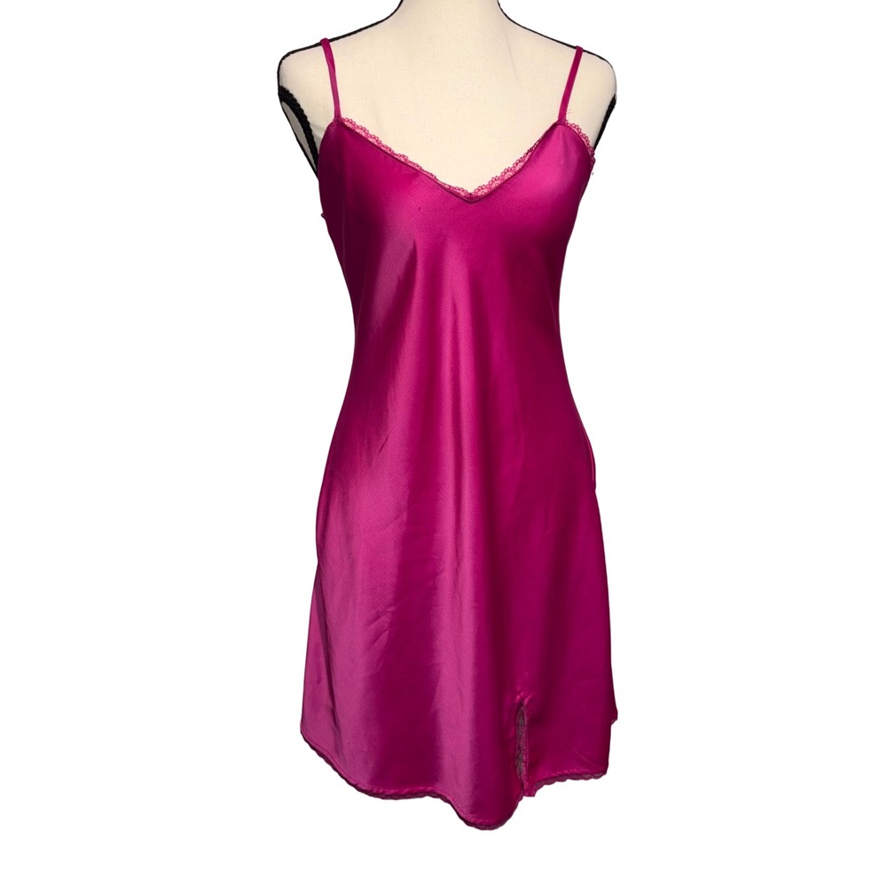 Lace Trim Satin Slip Dress Lingerie Nightie Womens S Pink Wild Fable